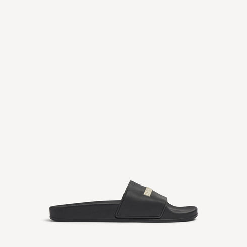 Balenciaga Pool Slide Sandal Black avec logo 3D blanc